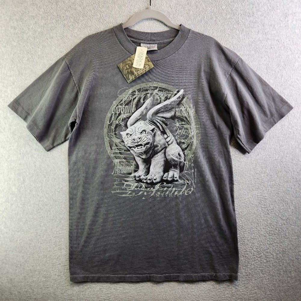 Vintage Gargoyle Shirt Mens M Gray 1996 90s Medieval Gothic Guardian Single Sti